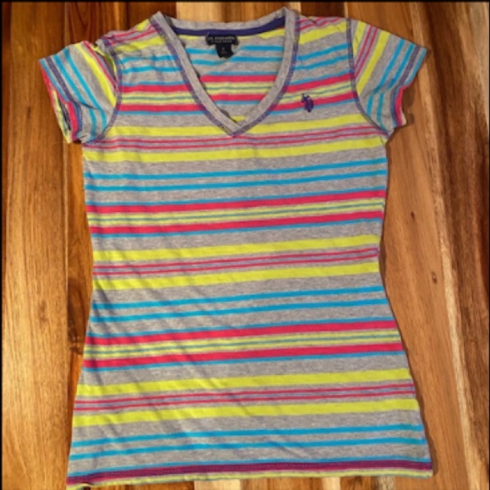 US Polo Assn Short Sleeve T-Shirt, Multi-Coloured Striped, Size Small